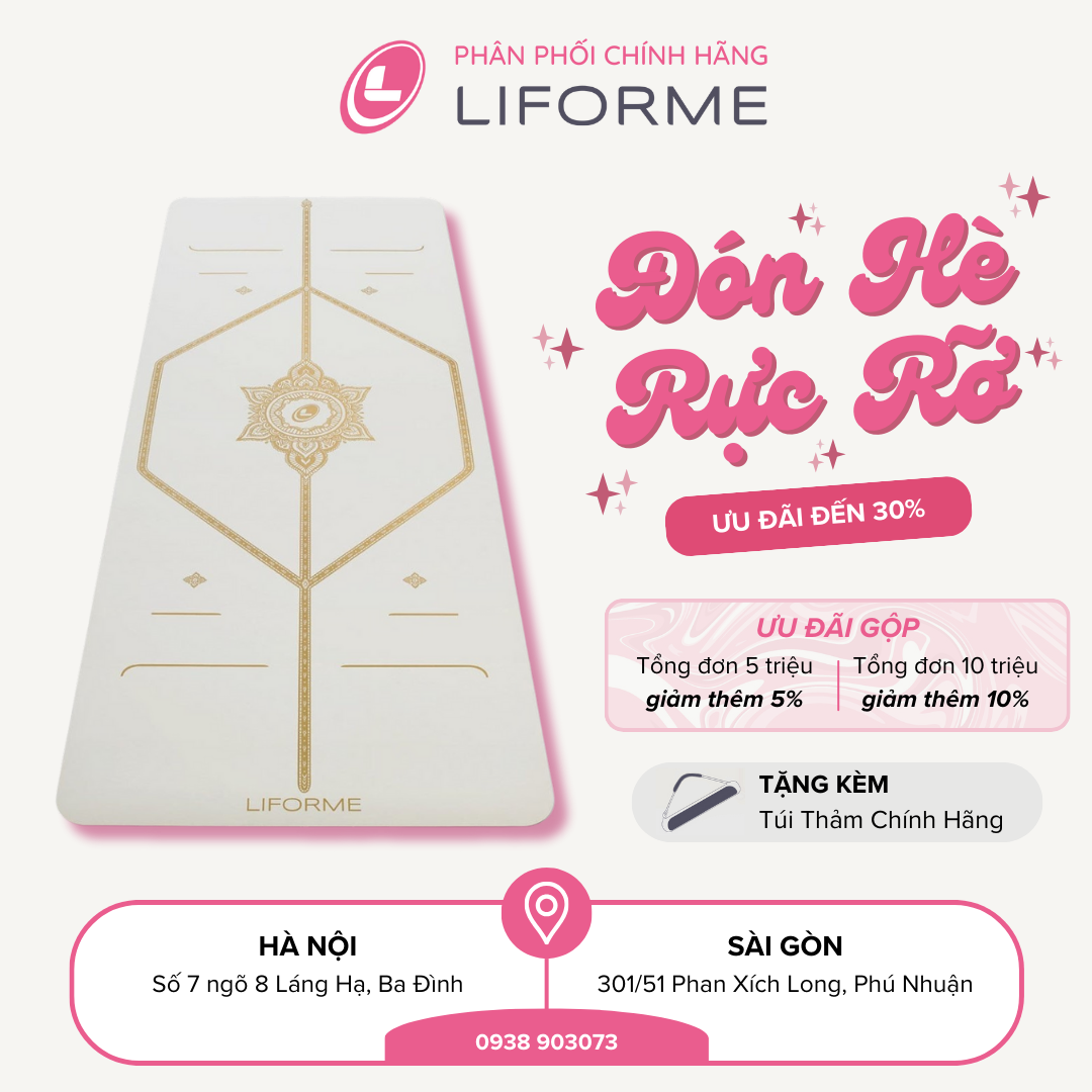 Thảm tập yoga Liforme 'White Magic' 4.2mm - White/Gold