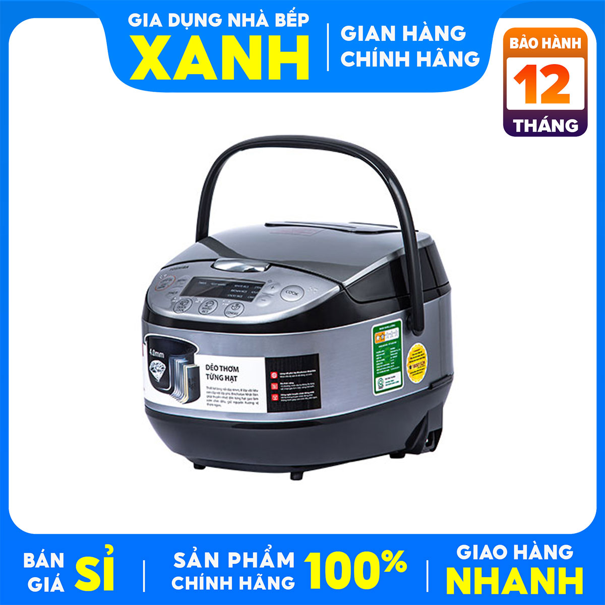 Nồi cơm điện tử Toshiba 1.8 lít RC-18DR2PV(K) Mới 100% 1.8 lít4 - 6 người Công suất:780 W Lòng nồi dày:4 mm Hợp kim phủ lớp Bichotan chống dính - 12 chế độ nấu