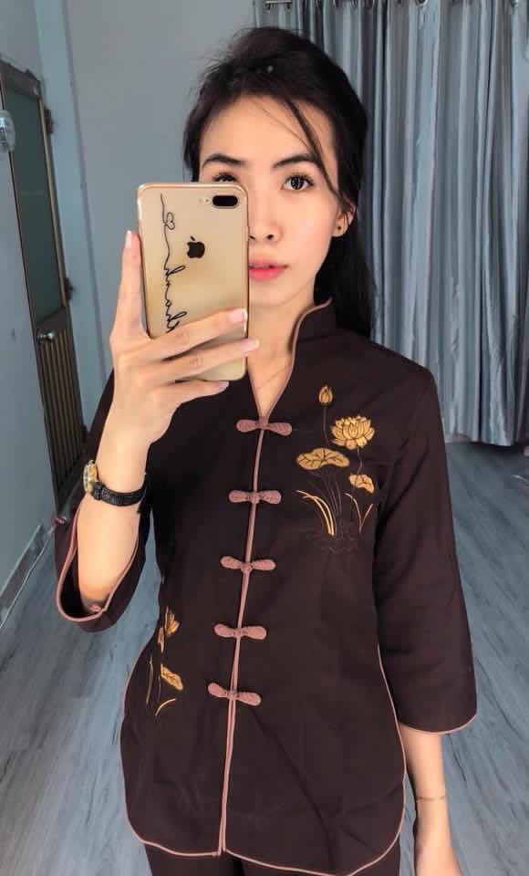 Pháp phục đi chùa Bộ chất kate xẩm thẳng K01