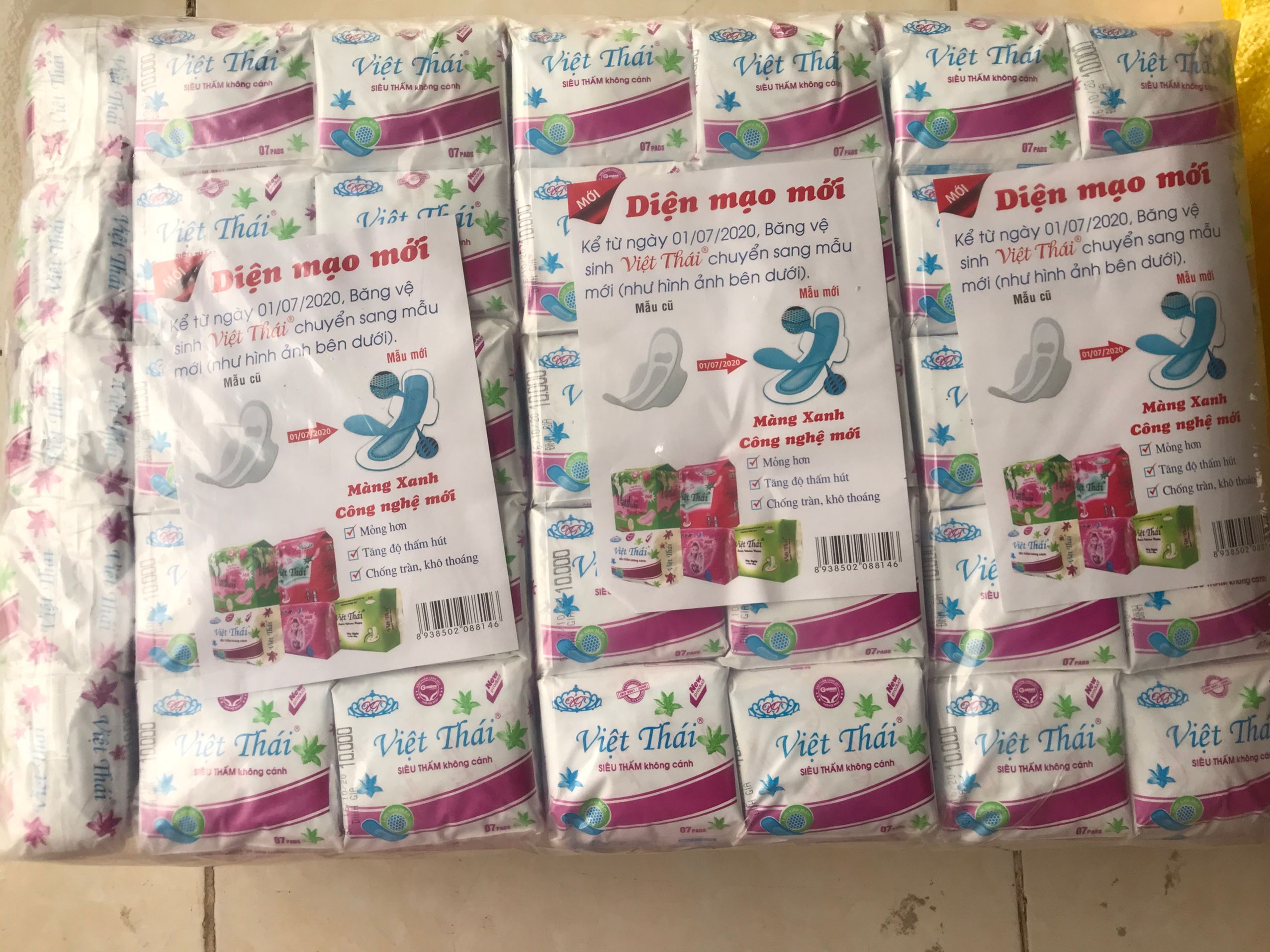 [KHÔNG CÁNH] Bịch 10 gói Băng vệ sinh Việt Thái KHÔNG CÁNH 7 Miếng /1 gói, băng vệ sinh siêu thấm