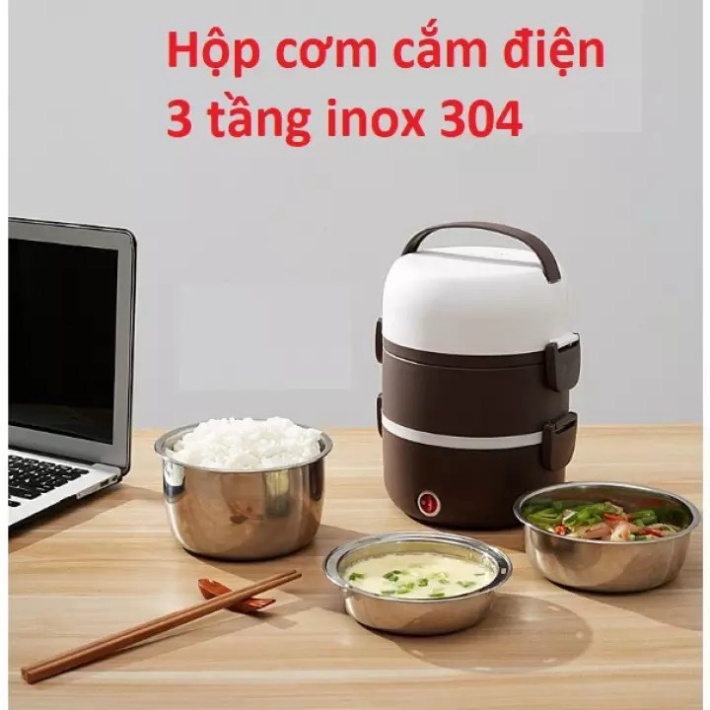 Hộp Đựng Cơm Giữ Nhiệt 3 Tầng, hộp cơm giữ nhiệt văn phòng, Có Lõi Hâm Nóng Thức Ăn, Cặp Lồng Ủ Cơm 3 Tầng Inox, Cặp lồng cơm giữ nhiệt có cắm điện hâm nóng đồ ăn ruột inox cao cấp, cà men nấu cơm và hâm nóng