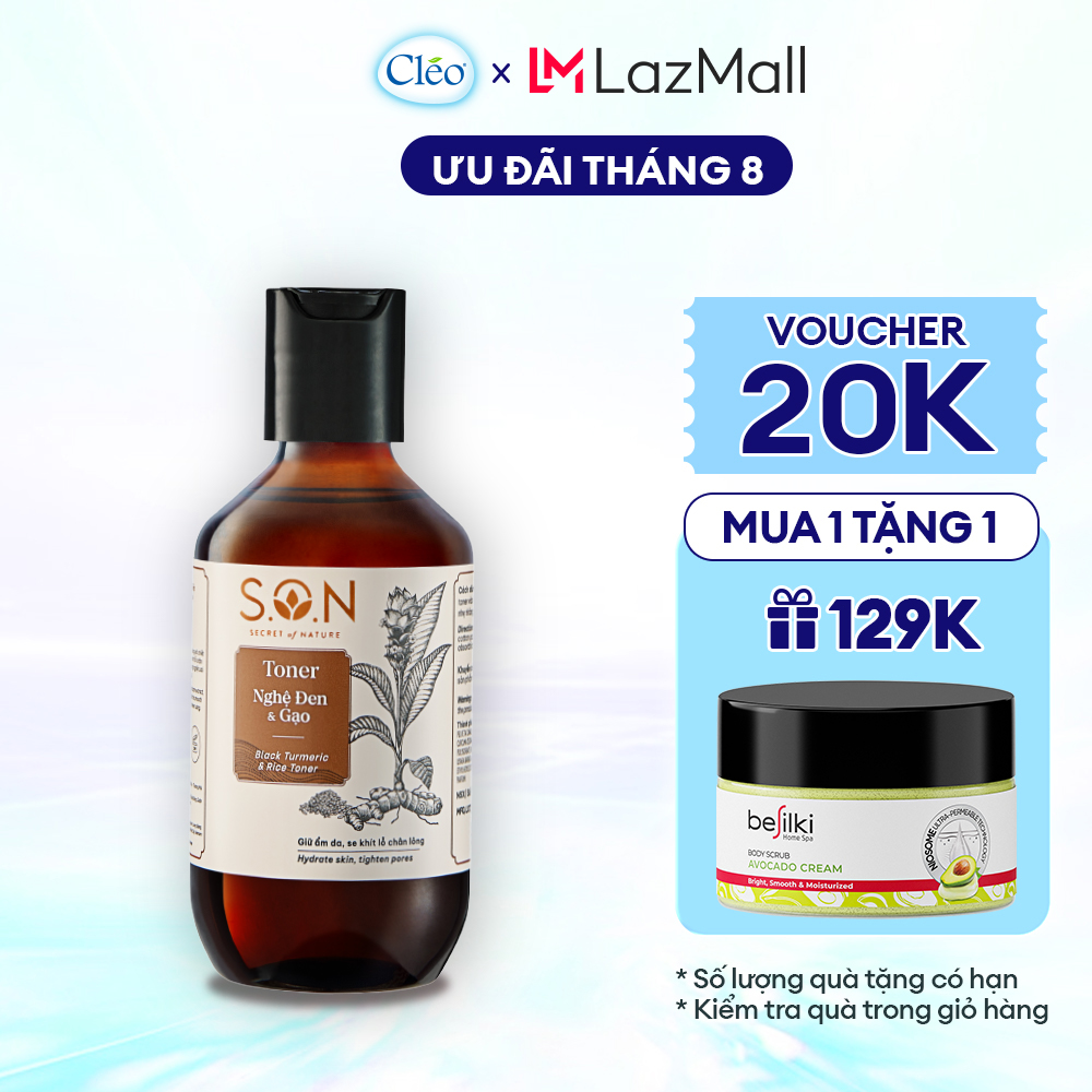 Toner nghệ đen & gạo S.O.N Dưỡng ẩm, se khít lỗ chân lông 100ml