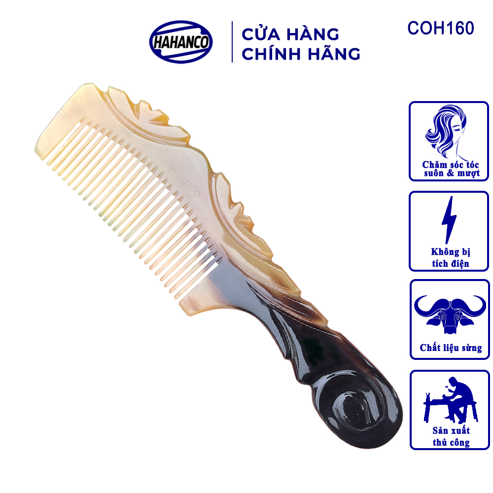 Lược sừng vân nưa chuôi cuốn hahanco họa tiết uốn lượn mềm mại sắc sảo - coh160