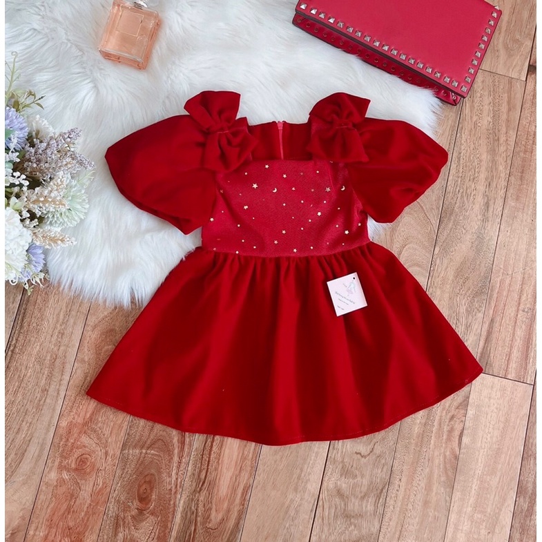 Váy bé gái nhung đỏ lina kids 7-32kg- đầm công chúa hàng thiết kế- váy nhung đỏ noel và tết