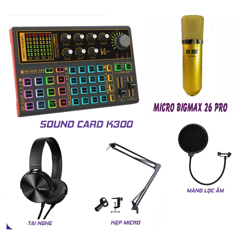 Combo Mic Thu Âm Livestream Combo Micro BIGMAX 26 Pro vs Soundcard K3000 Mic thu âm hát karaoke online chuyên nghiệp - Chống hú chống nhiễu xứ lí tạp âm cực tốt