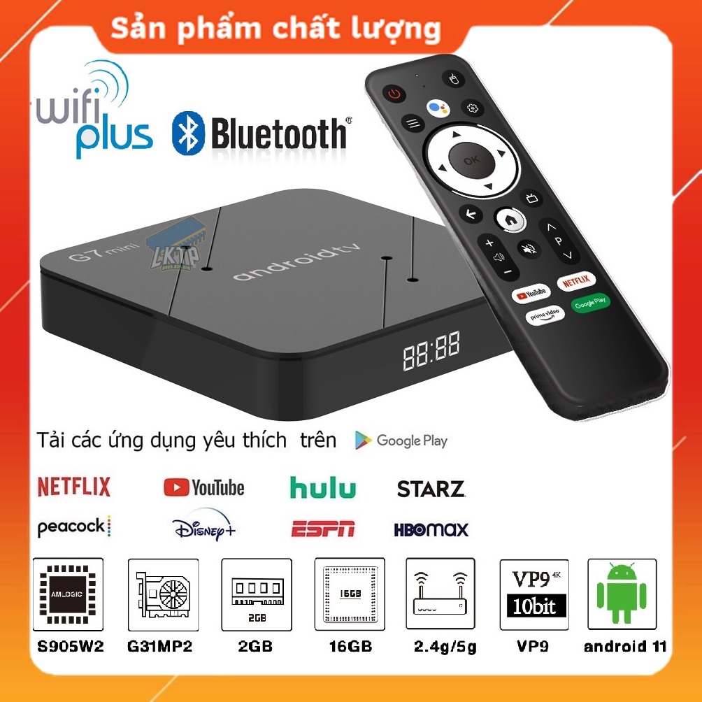 Android tv box g7mini plus 2023 - amlogic s905w2, ram 2gb, android tv 11 xem netflix google