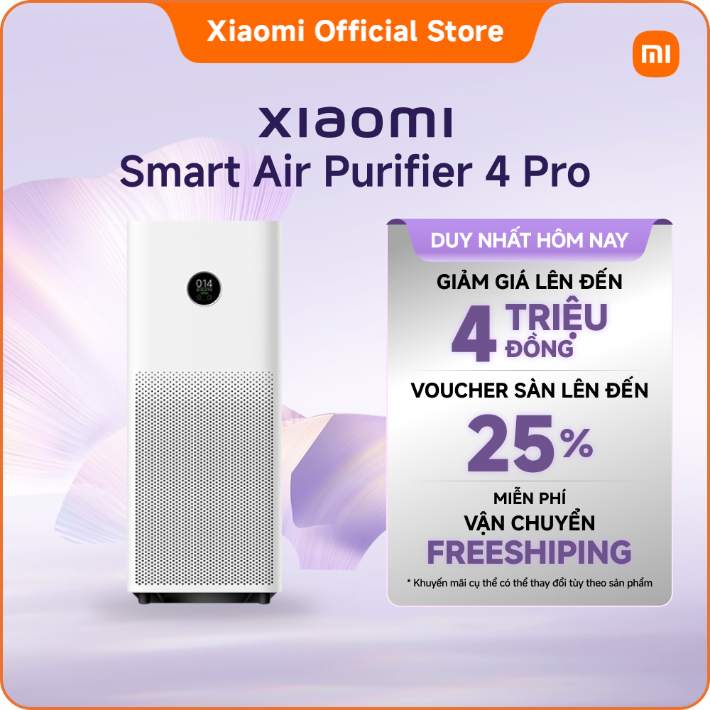 Xiaomi Smart Air Purifier 4 Pro Máy lọc không khí thông minh 4 Pro Hít khí sạch, hô hấp khỏe Lọc lông thú cưng và phấn hoaGiảm vi-rút H1N1 trong không khí một cách hiệu quảDiện tích lọc hiệu quả 35-60m² I Khử mùi