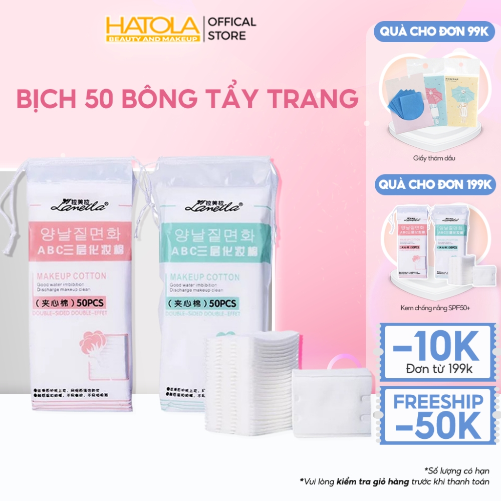Bông tẩy trang làm sạch da Lameila Hộp 50 miếng Cotton siêu tiện lợi, không xù bông an toàn cho mọi loại da HTL-BTT 100M 01