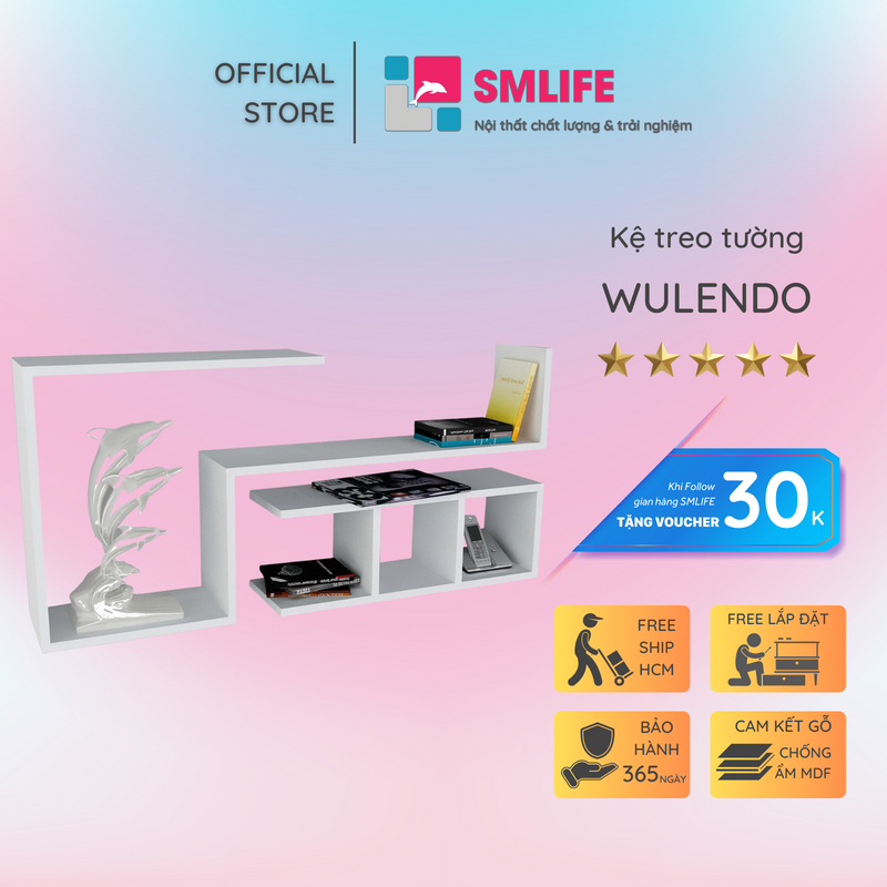 Kệ gỗ trang trí phòng khách gia đình SMLIFE Wulendo Giá 919,000 Đồng*Miễn phí vận chuyển