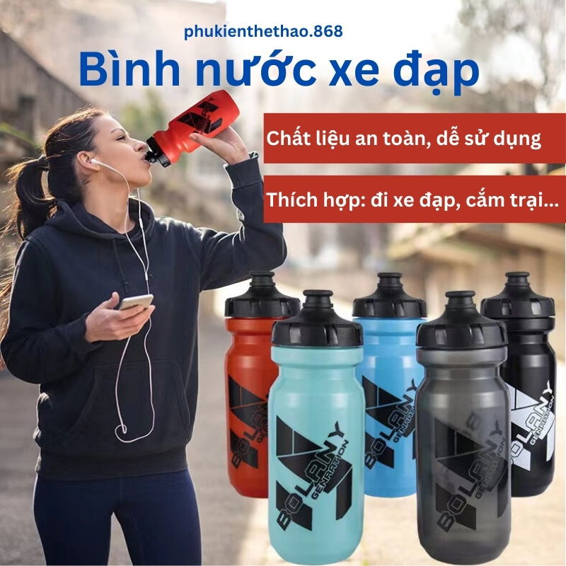 Bình nước 650ml tập gym, chạy bộ, bình nước thể thao đạp xe an toàn có vòi phun tiện lợi