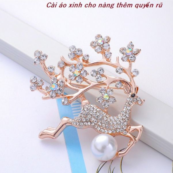 Ghim cài áo nam nữ hình hươu đính đá
