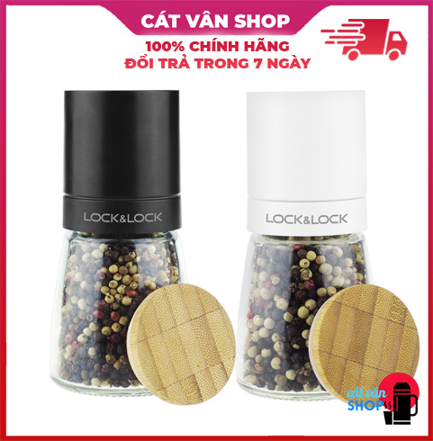 Cối xay tiêu thủy tinh Lock&Lock dung tích 140ml lưỡi sứ nắp gỗ sồi tiện dụng CKO115