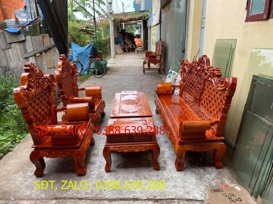 bộ bàn ghế hoàng gia gỗ xà cừ đỏ .