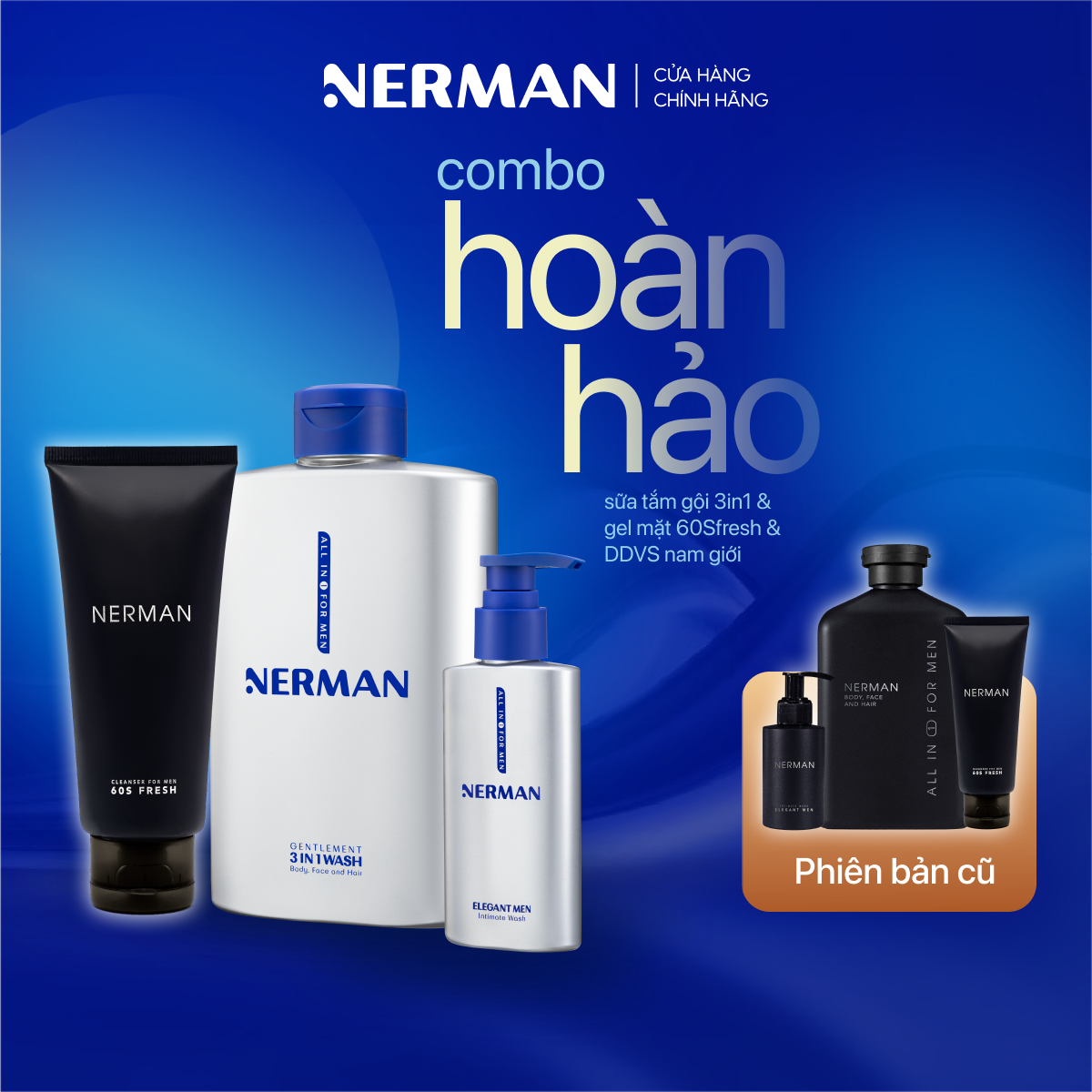 Combo Hoàn Hảo - Sữa Tắm Gội Hương Nước Hoa 350ml & Gel Rửa Mặt 60s Fresh 100ml & Dung Dịch Vệ Sinh Nam Giới 100ml