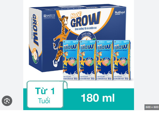 Thùng 48 hộp sữa bột pha săn nuvi grow 180ml