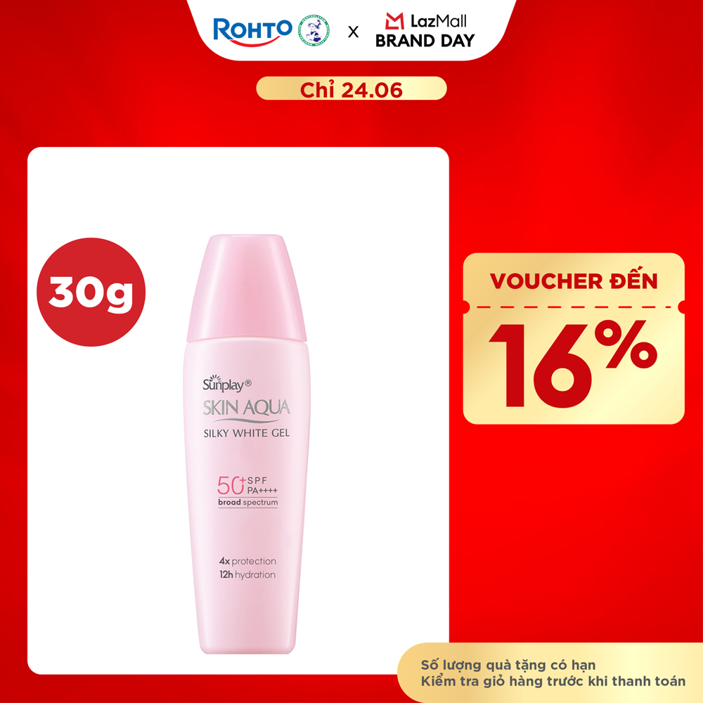 Kem chống nắng Skin Aqua dưỡng trắng  dưỡng ẩm, dùng hàng ngày dạng gel Sunplay Skin Aqua Silky White Gel Eco Việt Nam SPF 50, PA++++ 30g