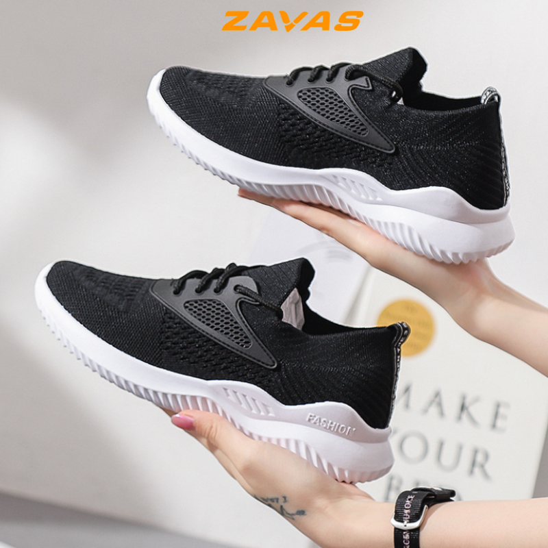 Giày thể thao sneaker nữ trắng ZAVAS đế cao 4cm công nghệ lưới flynit êm nhẹ thoáng khí xỏ vào là mang , dây giày tượng trưng cho năng động S392