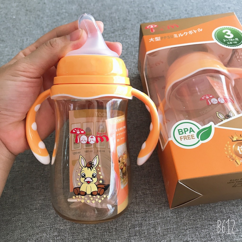 Bình sữa toom ppsu 260ml và 180ml cổ rộng có tay cầm quai cầm cho bé