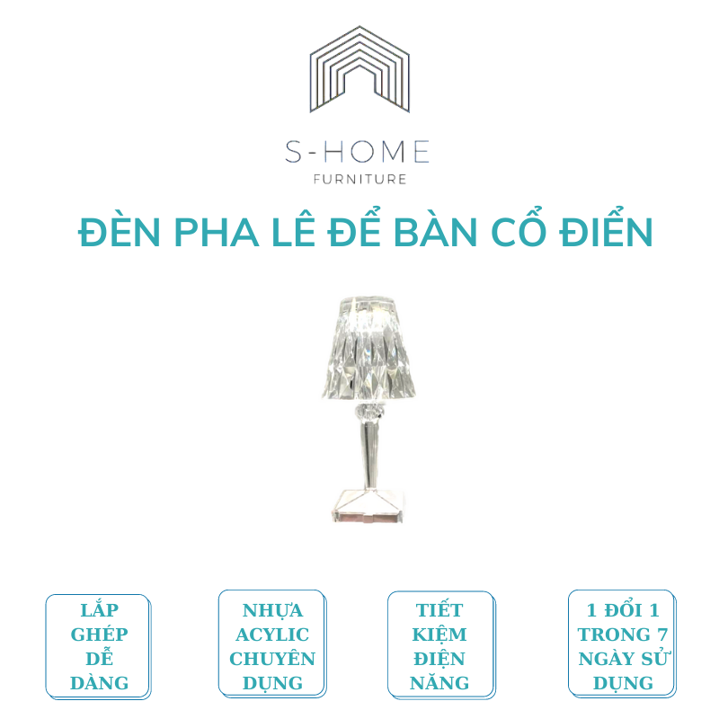 Đèn ngủ pha lê cổ điển để bàn shome đèn pha lê đổi màu trang trí
