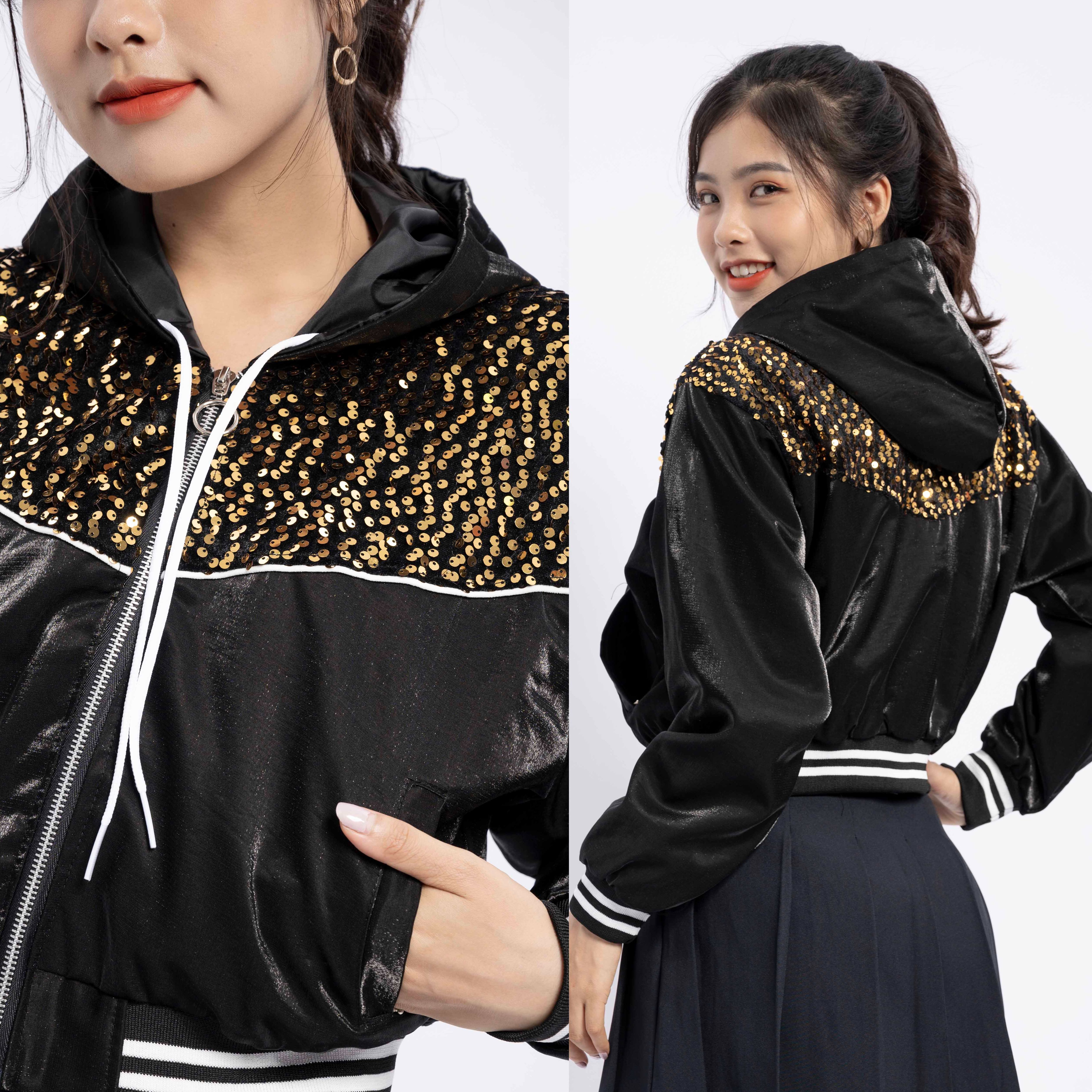 Áo khoác nữ phi xà cừ phối Bling Kim Sa lấp lánh siêu ăn hình Hàng VNXK
