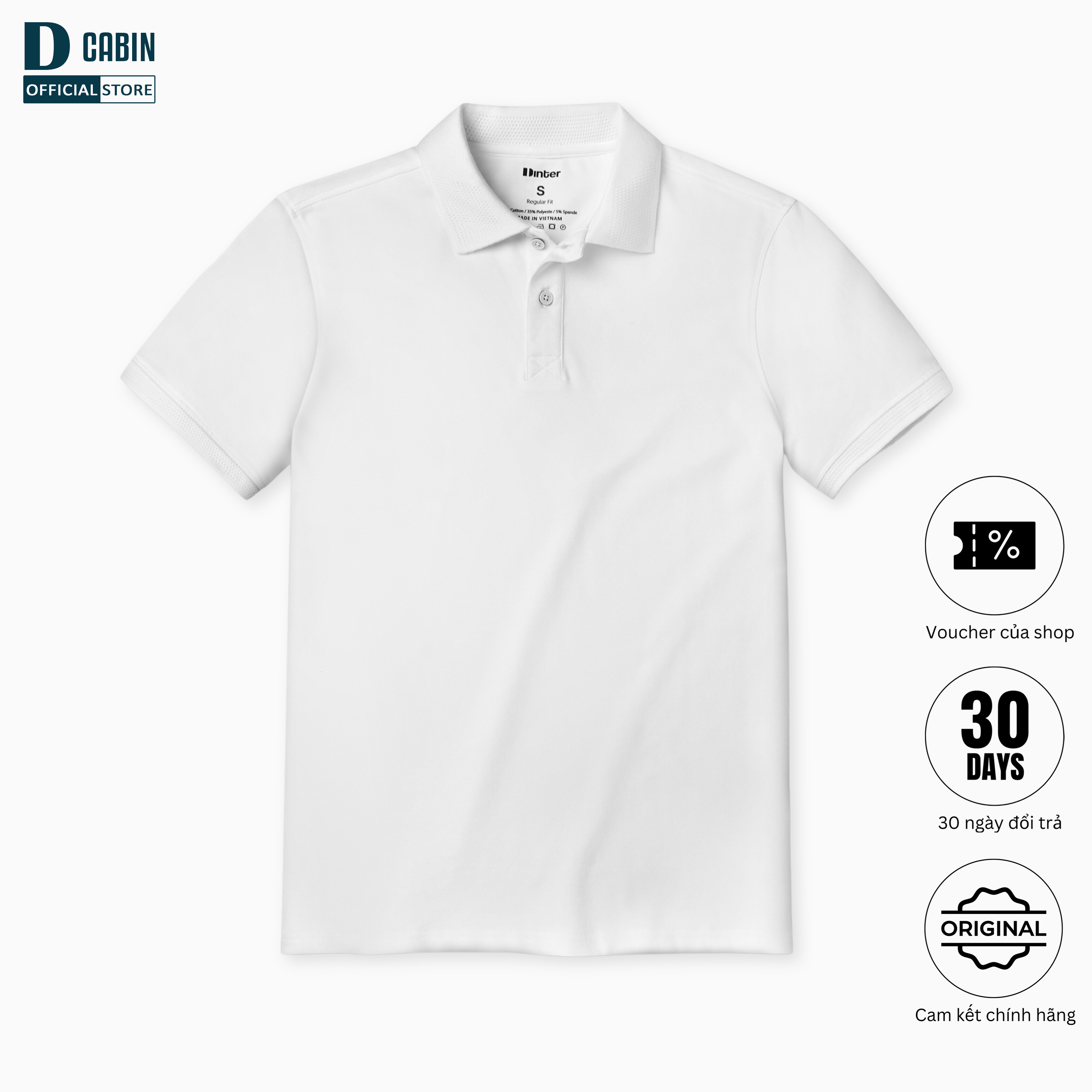 Áo polo nam Dinter basic, chất liệu CVC Premium, màu White, dáng Regular, co giãn, thoải mái