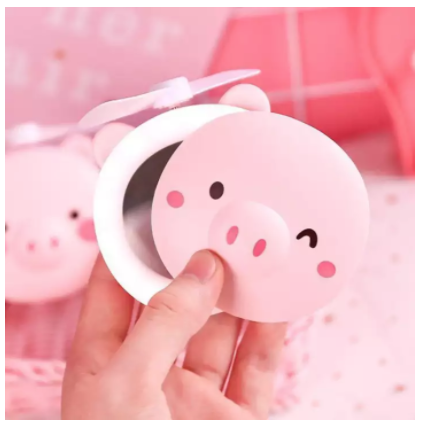 Quạt đèn gương trang điểm hình heo siêu dễ thương - quạt heo mini cầm tay có gương và có đèn led siêu cute 3 in 1