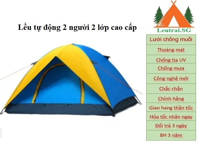 Lều cắm trại 2 lớp 2 người cực bền bảo hành 2 năm