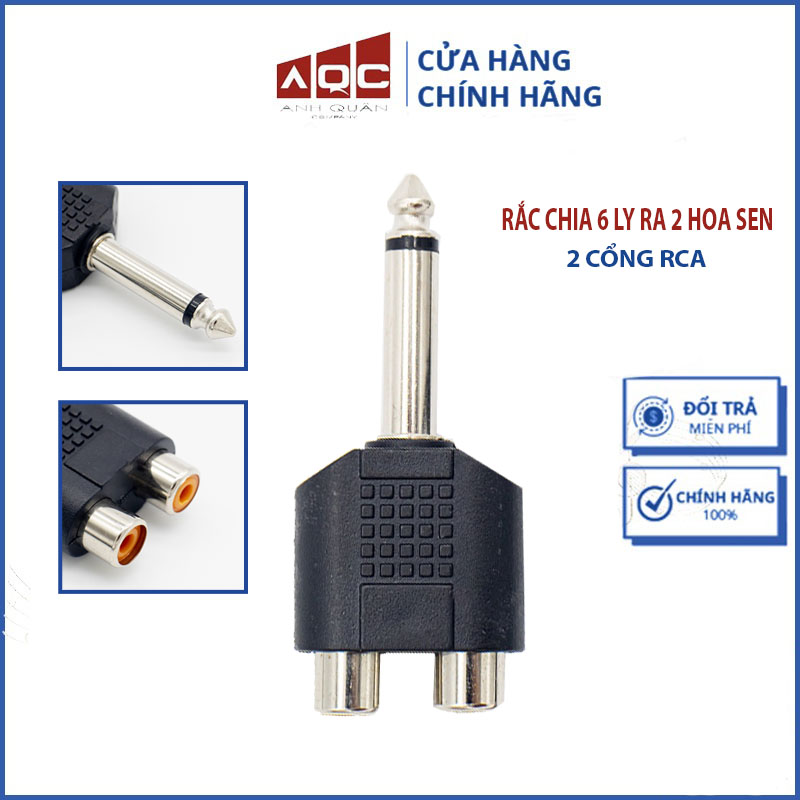 Jack 6 ly ra av hoa sen - rắc chia 6.5mm ra 2 cổng rca av hoa sen