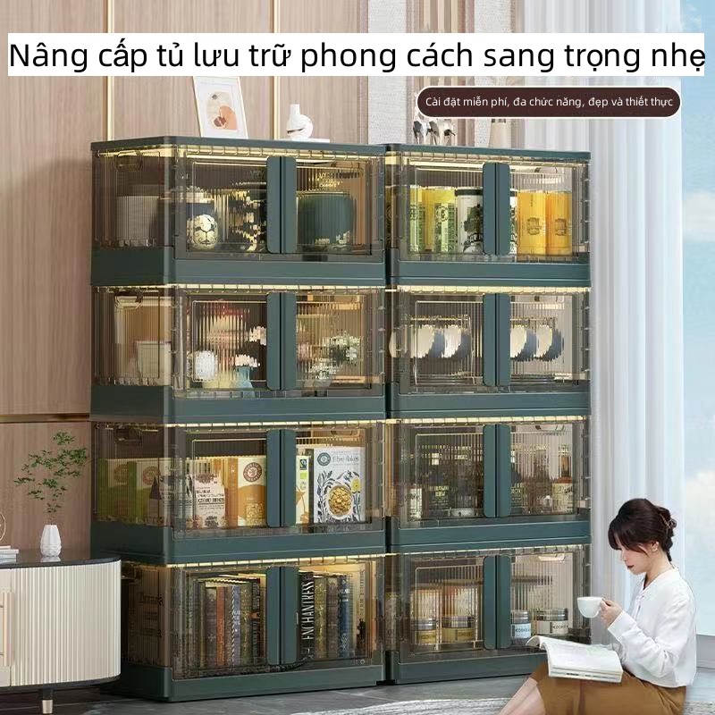 Đơn giản không cần lắp đặt tủ nhựa gấp tủ đựng đồ ăn nhẹ tủ đồ chơi nhà bếp tủ đựng đồ trong suốt tủ đựng