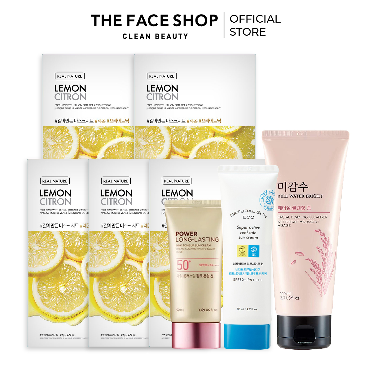 Combo kem chống nắng the face shop +sữa rửa mặt 100ml+mặt nạ giấy 20g