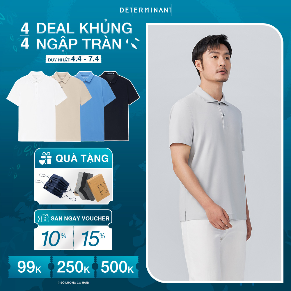 Áo thun polo nam cao cấp DETERMINANT tay ngắn - mát lạnh tức thì - màu Xám - P06