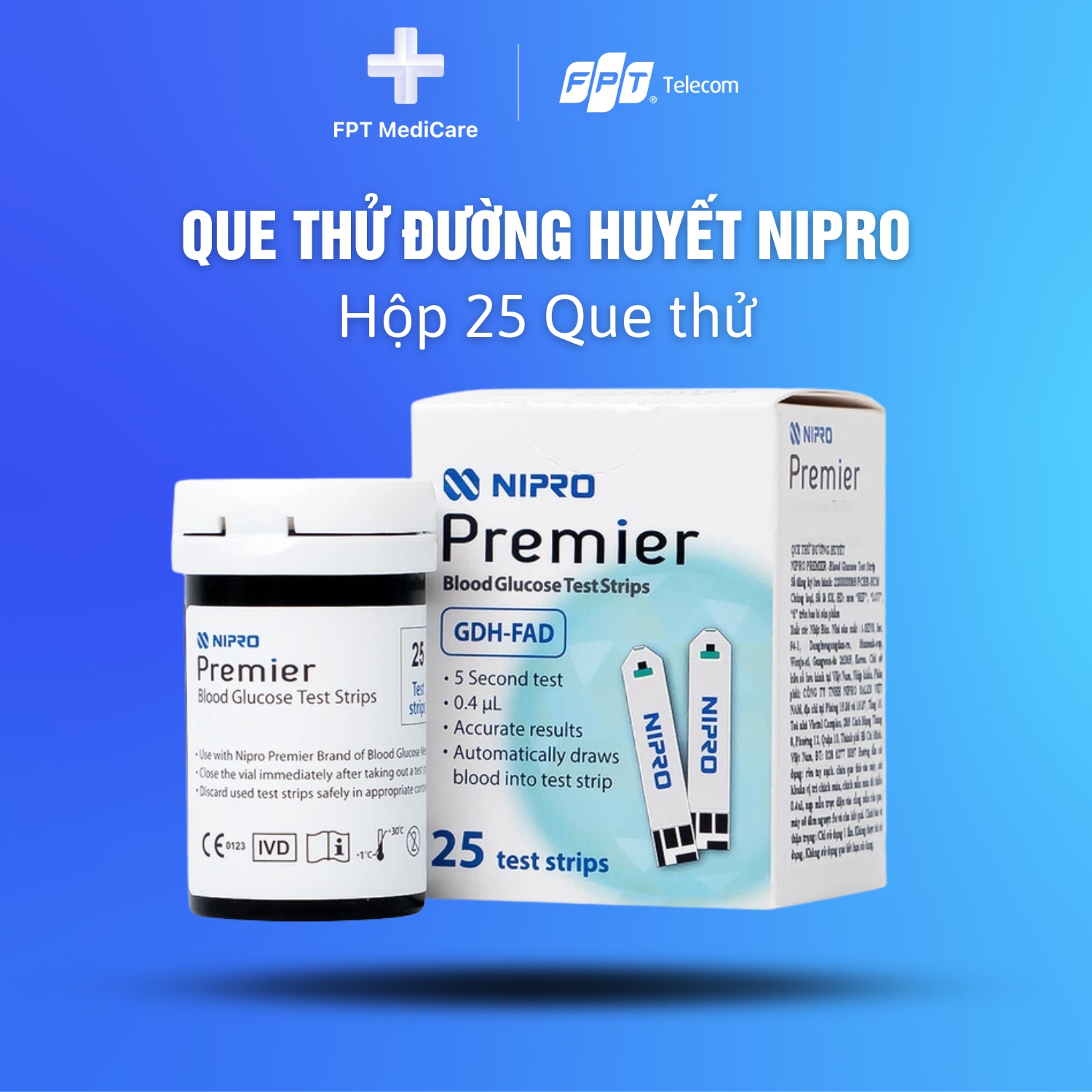 Que thử đường huyết NIPRO Premier - Hộp 25 Que