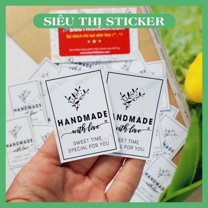 Tem và Thẻ treo(không kèm dây) Handmade With Love Sweet Time Special For You TEMHMWLST trang trí hộp quà, gói quà, thiệp