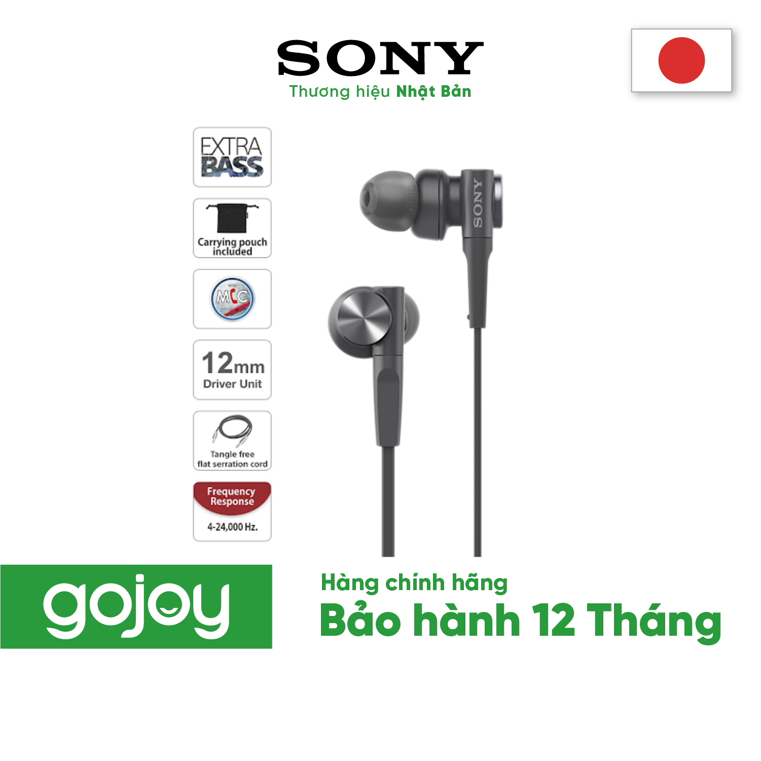 Tai Nghe SONY XB55AP Có Dây CHÍNH HÃNG BH 1 NĂM, Chất Âm Hay với Extra Bass Trầm Sâu Mạnh Mẽ, Driver 12mm Êm Ái Không Đau Tai, Dây Chống Rối, 5 Màu Sắc Cá Tính, GOJOY VN Nhập Khẩu & Phân Phối