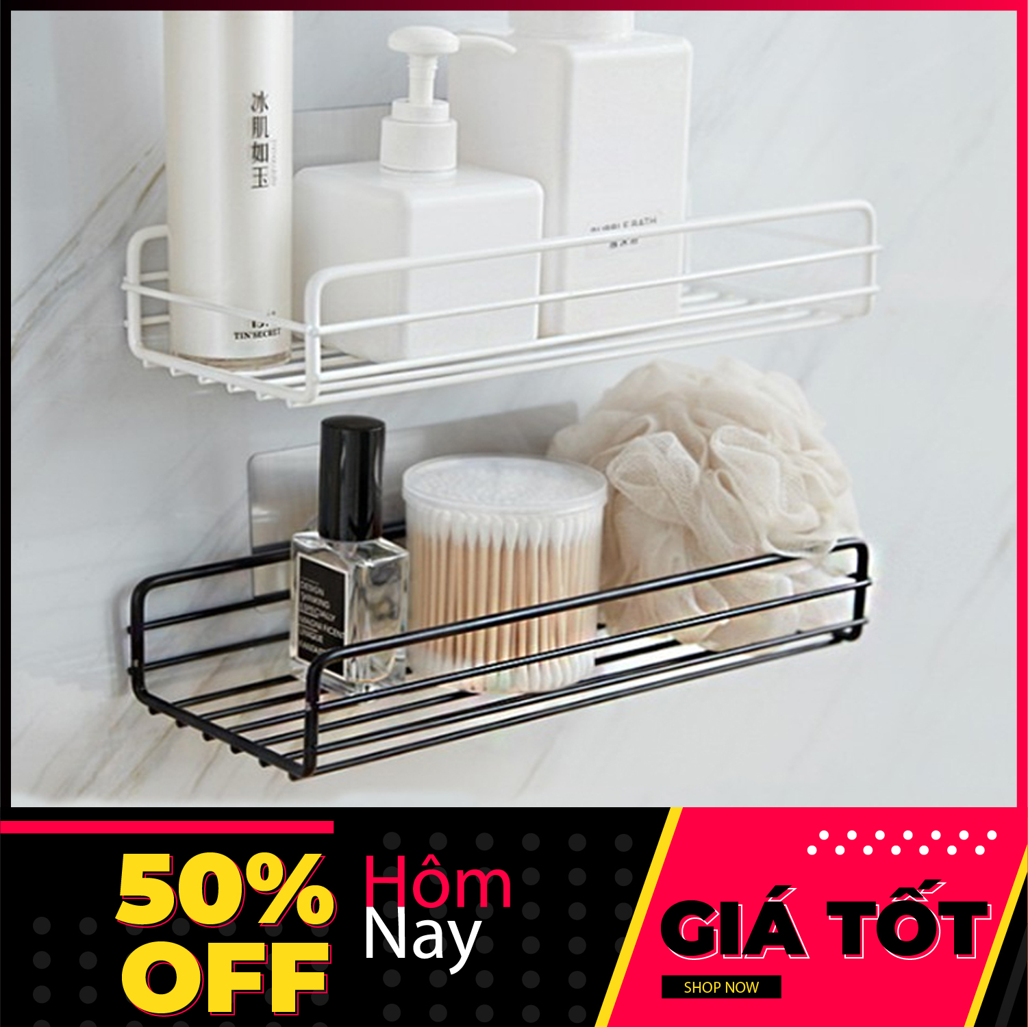 Kệ treo tường để đồ nhà tắm phòng bếp chắc chắn kích thước 16 x 27cm, kệ để đồ dán tường nhà tắm nhà bếp không cần khoan vít (Màu ngẫu nhiên)