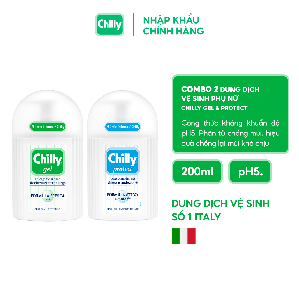 Combo 2 Chai Dung Dịch Vệ Sinh Phụ Nữ Chilly Gel & Chilly Protect 200ml