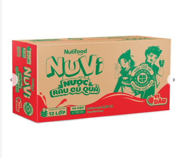 (Nutifood)Thùng 48 Hộp 110ml NuVi Nước Rau Củ Quả vị dâu