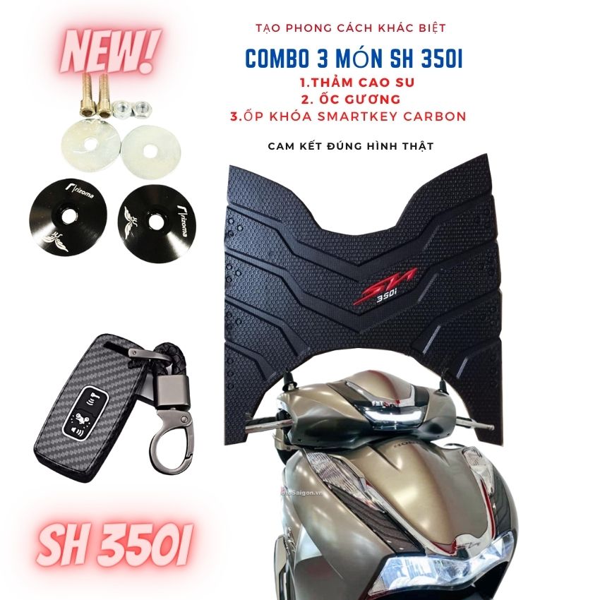 Combo 3 Món Cho xe Sh 350i Gồm Ốp Chìa Khóa Smartkey Carbon , Ốc Bit Chân Gương Rizoma Và Thảm Cao Su Sh 350i Siêu Đẹp ( Miếng Để Chân )  Cam Kết Y Hình Ảnh Thật