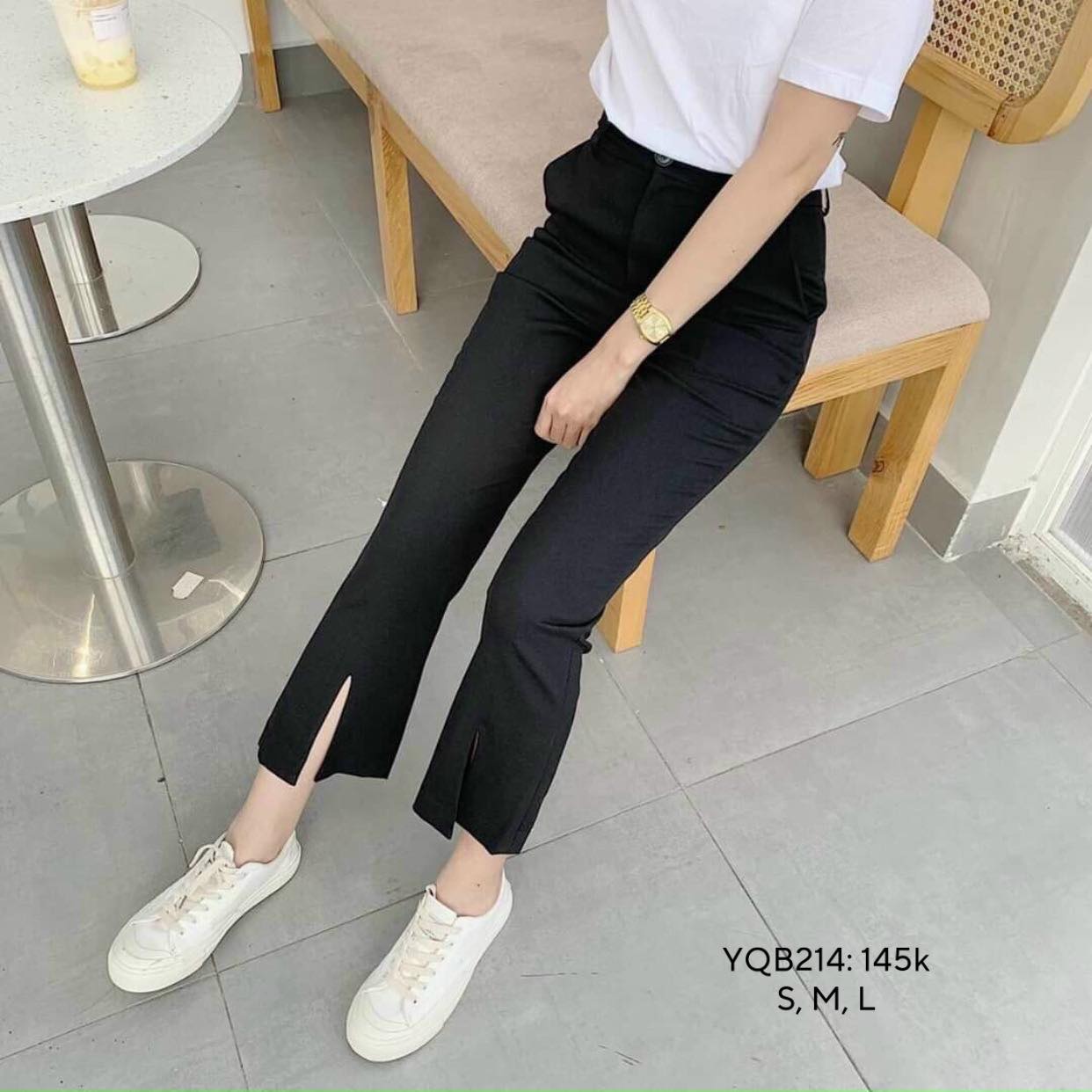 Quần ống loe nữ cạp cao dáng dài quần tm ống loe xẻ lên from xinh tôn dáng chibest yqb214