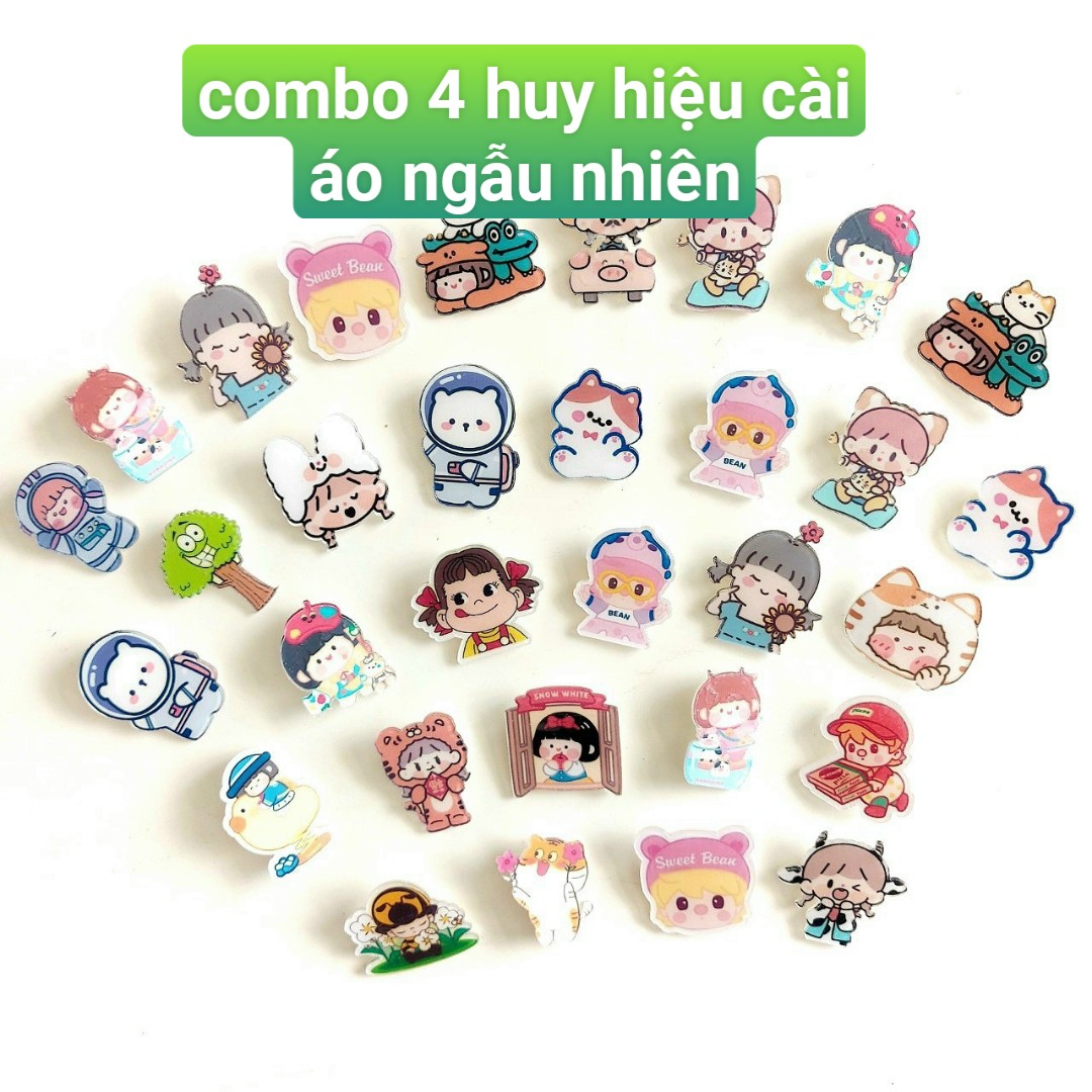 Combo 4 huy hiệu cài áo, balo trang trí Mix Hình Ngẫu Nhiên