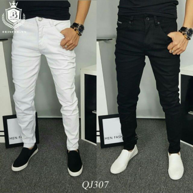   HCM Quần jean nam Vải đẹp co giãn ống côn dáng ôm nhẹ Trắng Đen 2 màu cơ bản 