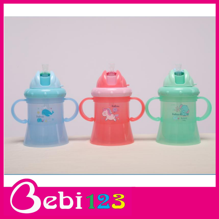 Bình nước ống hút bật nắp tay cầm Baby Babuu Nhật Bản 180ml cho bé
