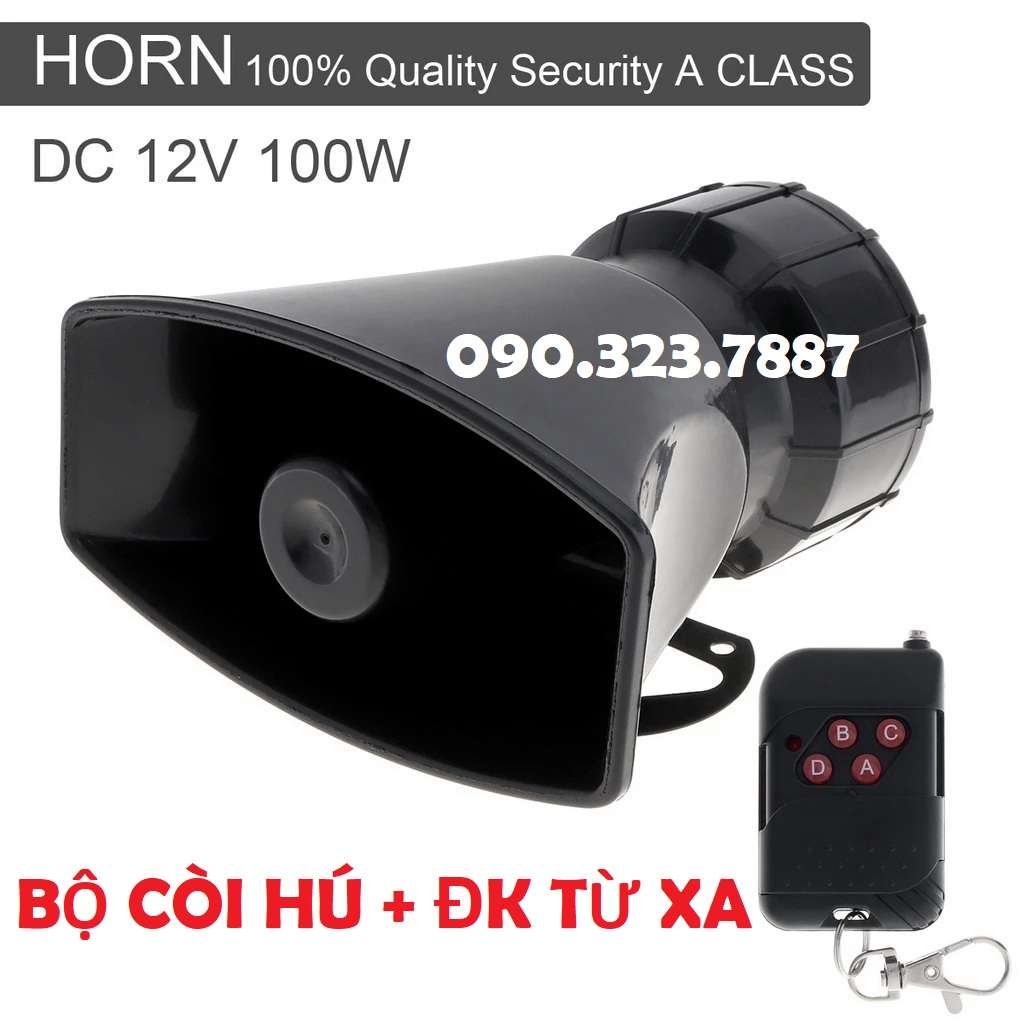 Bộ còi loa hú ĐIỀU KHIỂN TỪ XA Police Báo Động Cho Ô Tô, Tàu Thuyền. 12V - 100W. Loại tốt