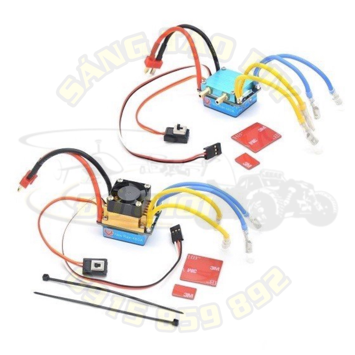 ESC chổi than 480A gắn 2 động cơ - Tản nhiệt quạt/nước để ráp tàu/xe điều khiển từ xa