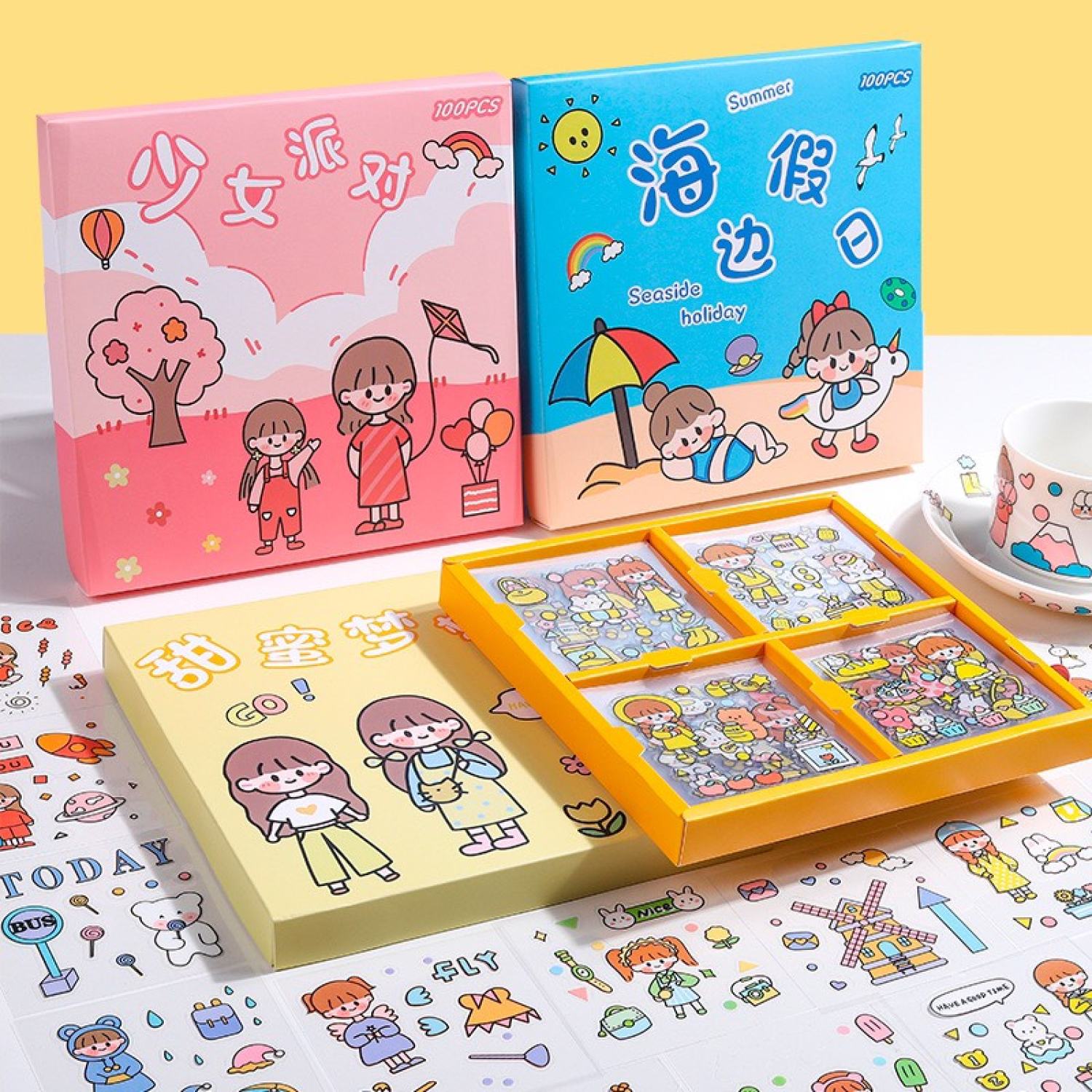 [Mã LIFE1404ALL50K giảm 10% đơn 200K] Hộp quà tặng 100 tấm dán sticker cô gái dễ thương - MH: B0130-L14