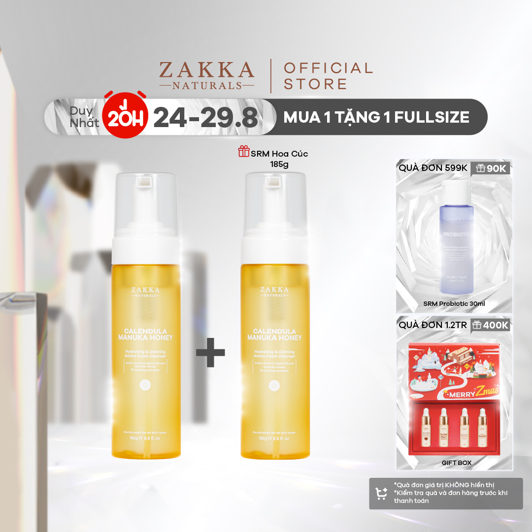 Sữa Rửa Mặt Hoa Cúc Làm Sạch Dịu Nhẹ Dưỡng Ẩm Calendula Manuka Honey Hydrating & Calming Amino Foam Zakka Naturals 185g
