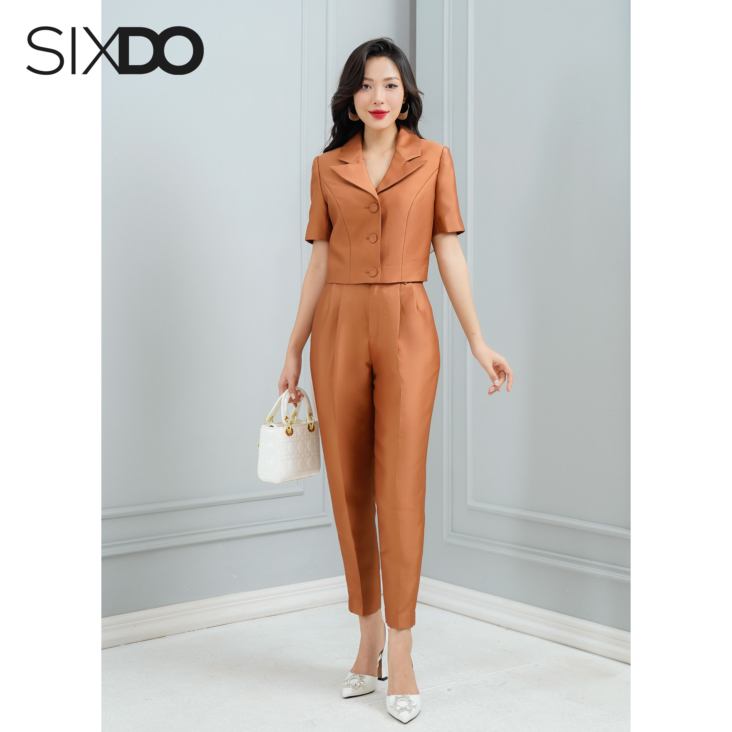 Quần âu nữ nâu taffeta SIXDO