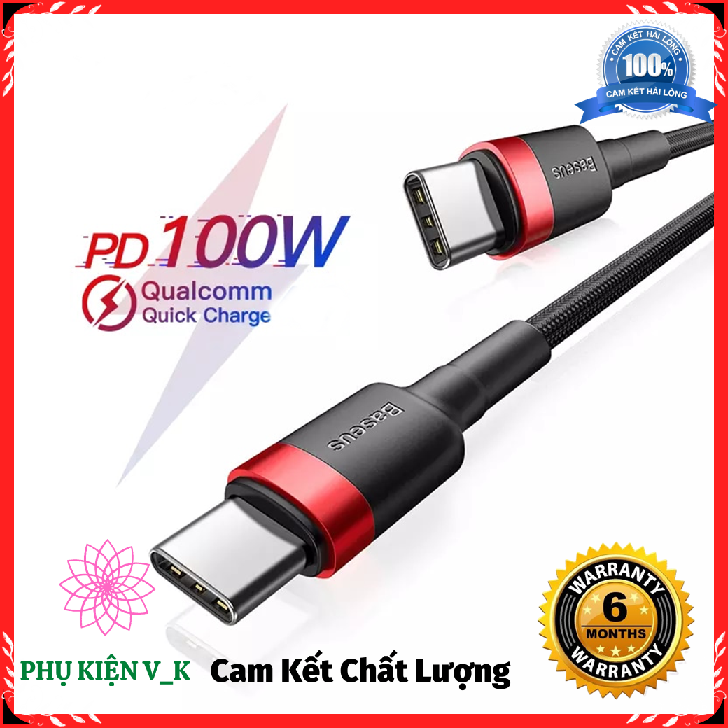 Cáp sạc nhanh baseus type c to type c sạc cực nhanh pd 100w, hỗ trợ qc 3.0