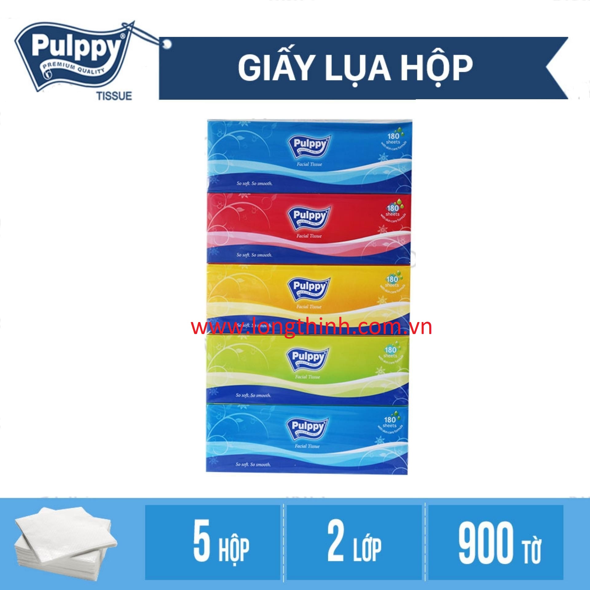 [HCM]Bộ 5 hộp giấy lụa hộp rút Pulppy 180 tờ