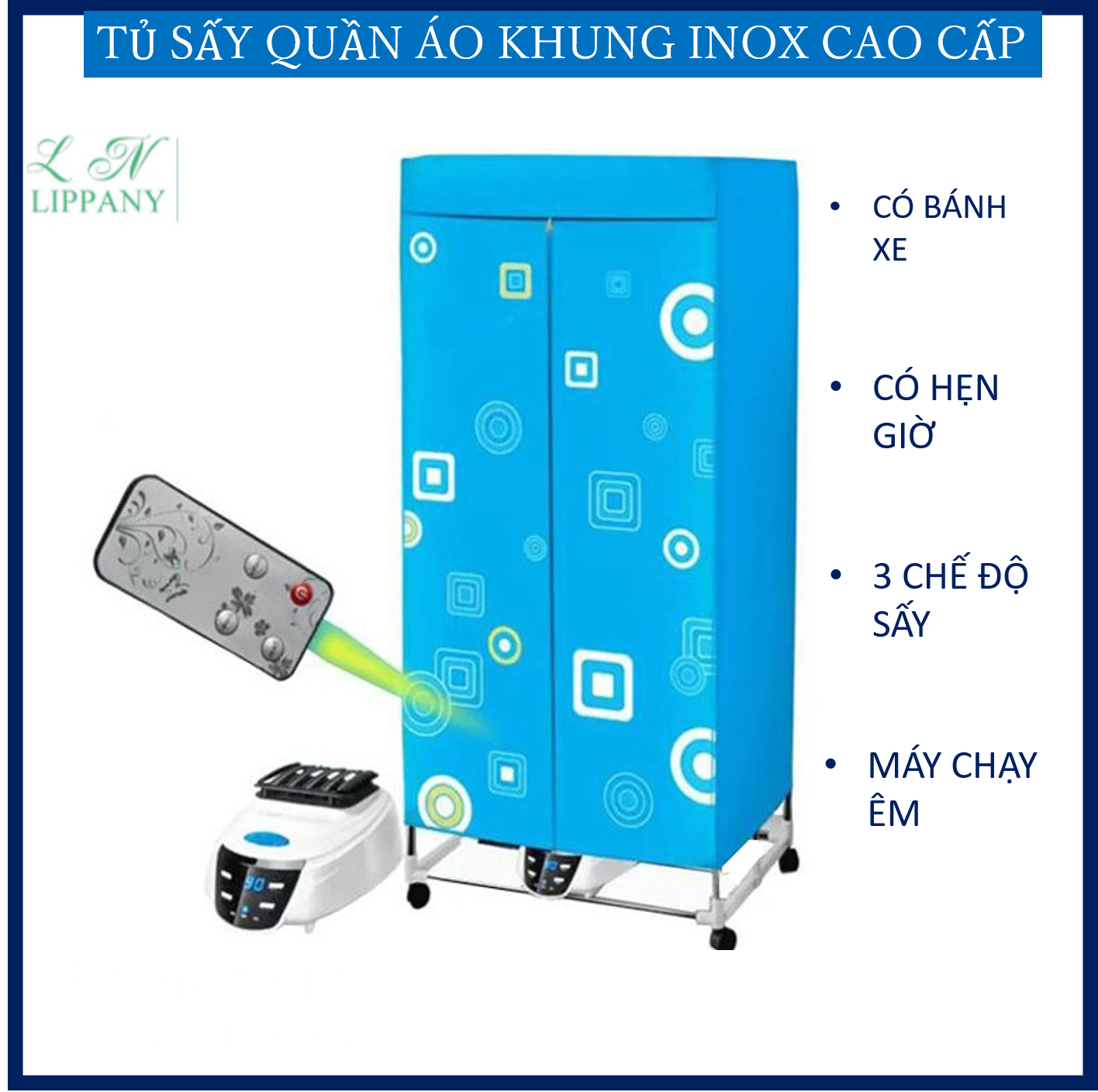 Tủ Sấy Quần Áo 2 Tầng Diệt Khuẩn Công Suất Lớn 1300W Có Điều Khiển Từ Xakháng khuẩn bảo vệ quần áo tiết kiểm điện